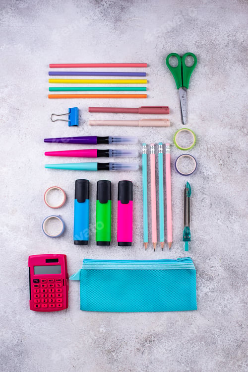 Preview: Decluttering concept. Stationery organization on work desk