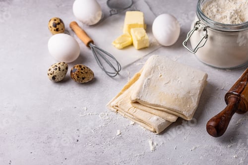Preview: Raw puff pastry dough with baking ingredient