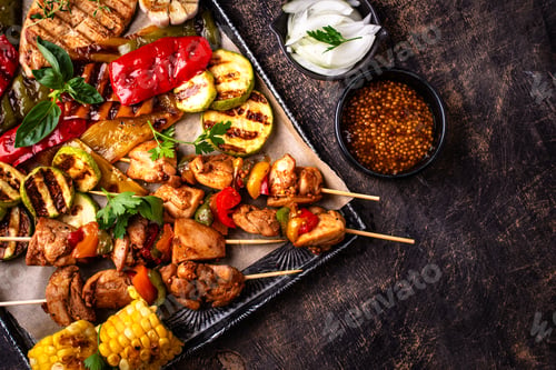 Preview: Assortment of grilled bbq meat and vegetables