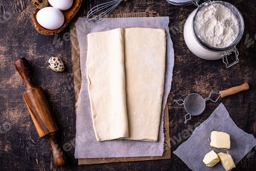 Preview: Raw puff pastry dough with baking ingredient
