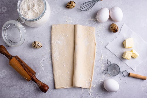Preview: Raw puff pastry dough with baking ingredient