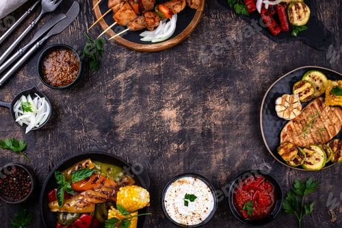 Preview: Assortment of grilled bbq meat and vegetables
