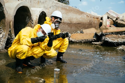 Preview: Scientists collect water samples from a polluted drainage