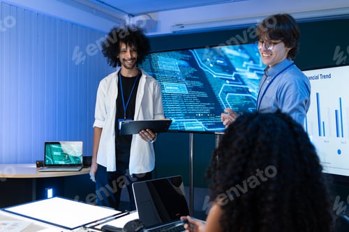 Preview: Team team review programming code at the meeting