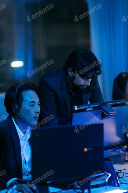 Preview: Team call center working in the office at night