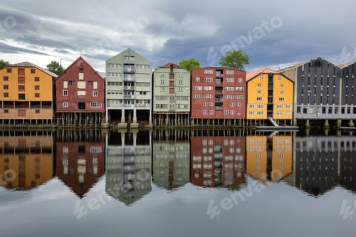 Preview: Colorful Waterfront Houses with Reflections