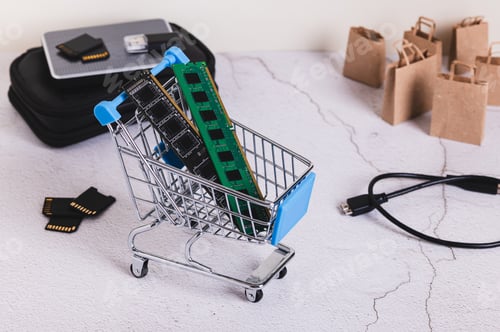 Preview: Computer memory modules RAM in a cart on a desktop