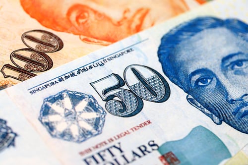 Preview: Singapore Dollar currency money bills. SGD currency banknotes in bunch