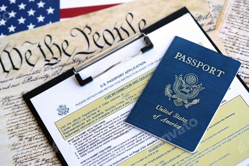 Preview: Department of State form DS11 Application for a U.S. Passport lies on table and ready to fill