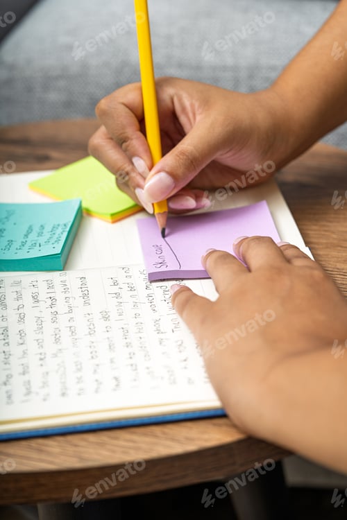 Preview: Person writing notes and planning skin care