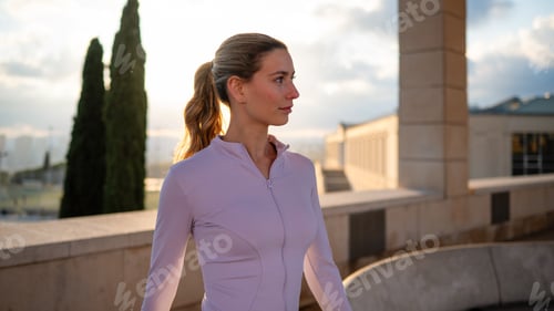 Preview: Determined woman starting day with outdoor fitness routine
