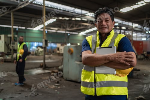 Preview: Workers Factory or Engineering work at factory site check up machine or products in site. Foreman or