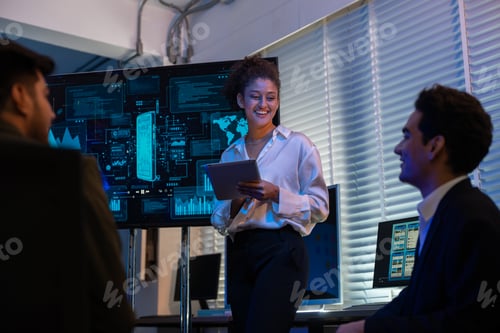 Preview: Business professionals discuss innovative technology project
