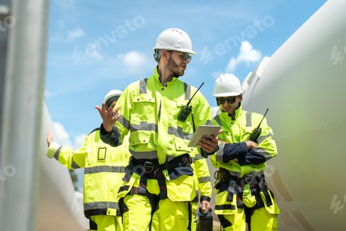 Preview: Engineers use tablet to inspect wind turbine blades at renewable energy site