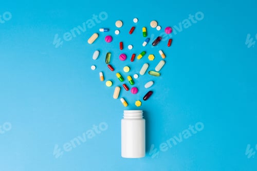 Preview: Medicine bottle with many tablets and capsules