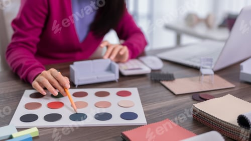 Preview: Interior Designer Selecting Color Palette Swatches for Furniture Upholstery Fabric Samples Creative
