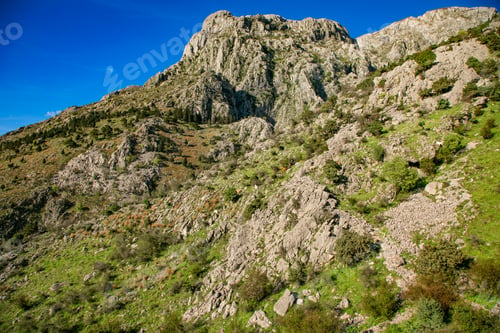Preview: Rocky mountain landscape above boka kotorska bay from kotor montenegro