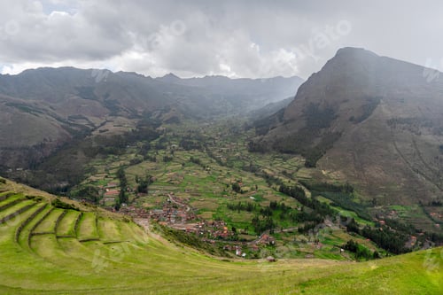 Preview: Pisac village agricultural terraces in sacred valley Peru