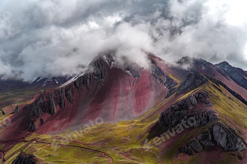 Preview: Colorful Pallay Punchu Mountains Under Dramatic Clouds in the Peruvian Andes