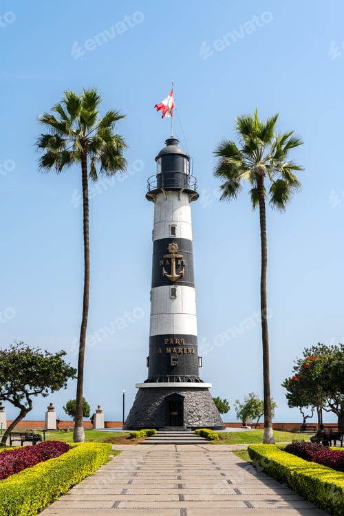 Preview: Faro la marina lighthouse standing in Miraflores, Lima, Peru