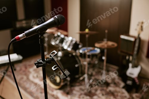 Preview: Music Studio Microphone Standing Ready for Girls Group Recording