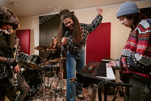 Preview: Diverse Teenage Girls Recording Band Performance for Youth Music Brand