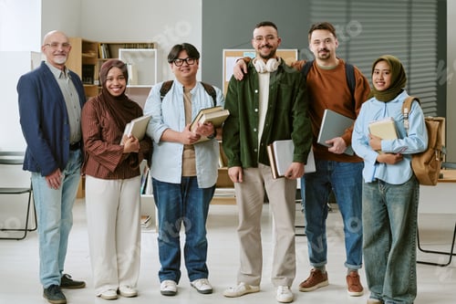 Preview: Portrait of Diverse Students and Senior Teacher Supporting Education
