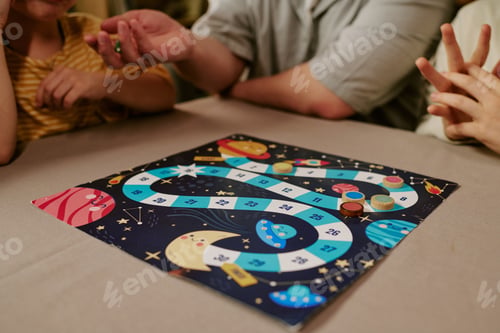 Preview: Family Playing Space Board Game at Home for Weekend Bonding