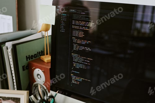 Preview: Software Developer Coding on Desktop Monitor for Technology Work