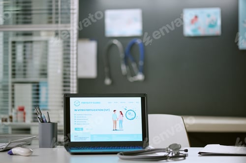 Preview: Laptop Displaying IVF Fertility Clinic Website in Medical Office