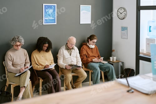 Preview: Diverse Patients Waiting for Appointment in Medical Clinic Lobby