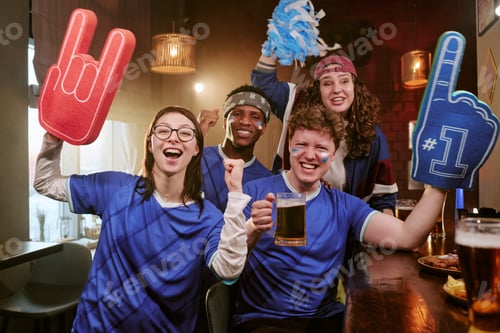 Preview: Portrait of Diverse Friends Cheering during Sports Bar Watch Party