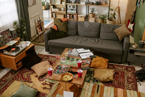 Preview: Living Room Set up for Board Game Night and Casual Home Gathering