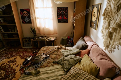 Preview: Home Music Studio Interior Showcasing Rock Guitar Practice Setup