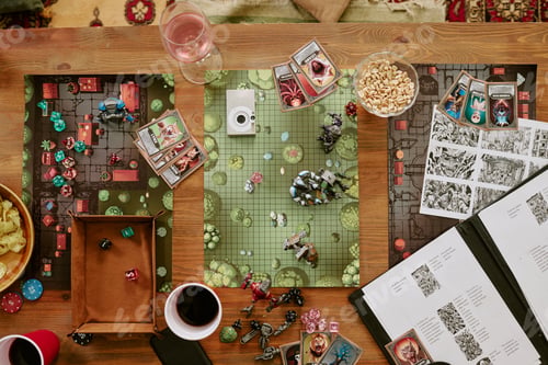 Preview: Tabletop Gamers Preparing Fantasy Board Game Session for Social Gathering