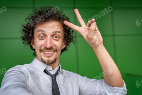 Preview: Portrait of One Caucasian Adult Man Stand Outdoor Wear White Shirt