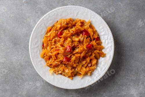 Preview: Traditional Turkish Kapuska Dish Made of Braised Cabbage with Red Peppers