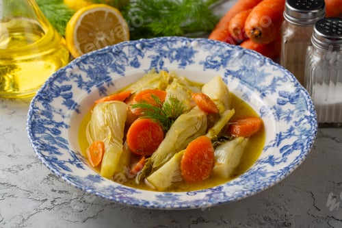 Preview: Traditional Turkish Braised Fennel with Carrots and Olive Oil Served