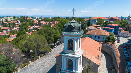 Preview: Aerial Drone View of Holy Mother of God Church and Old Town in Plovdiv Bulgaria