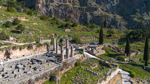 Preview: Historic Ruins of Apollo Temple in Delphi Archaeological Site Greece