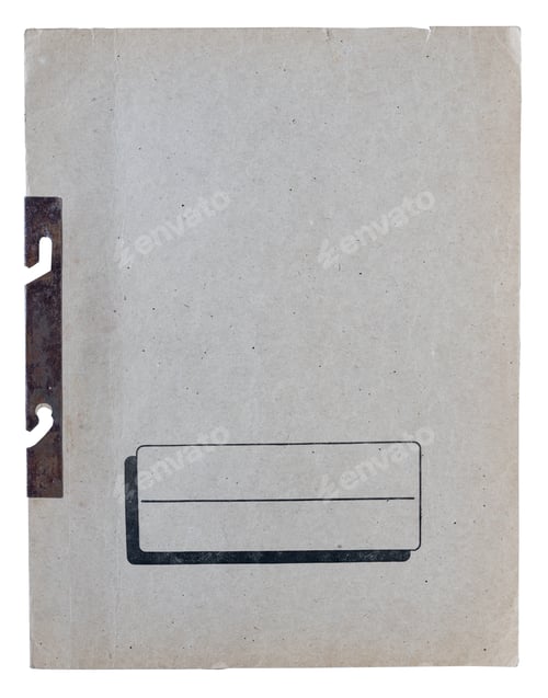 Preview: Vintage cardboard file folder with metal fastener and blank label area isolated on white background
