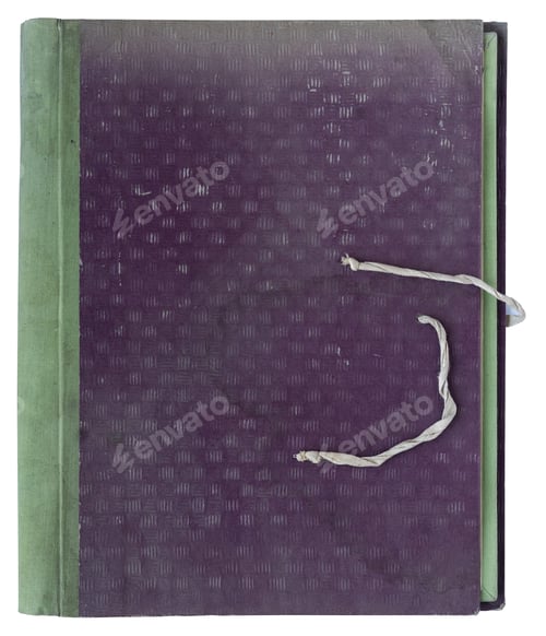 Preview: Damaged Purple Closed File Folder With Thread Rope and Green Cloth Binding