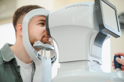 Preview: Young man receiving eye exam at ophthalmology clinic