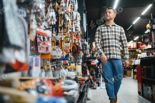 Preview: A man in a hardware store choosing a tool