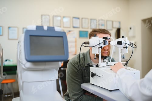 Preview: Man undergoing vision test at modern eye clinic