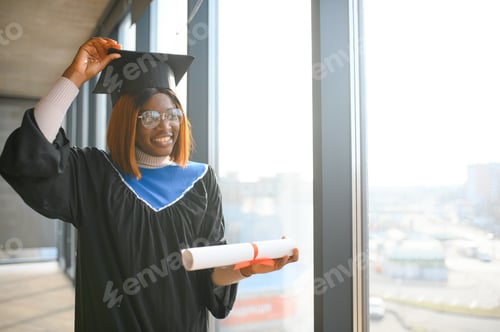 Preview: Happy African American Female Student With Diploma at Graduation