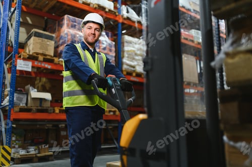 Preview: Warehouse, shipping and man walking in a distribution, freight and supply chain company. Worker, con