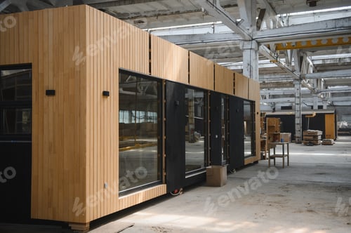 Preview: Newly built single storey prefabricated modular building. Prefabricated mobile wooden house at const