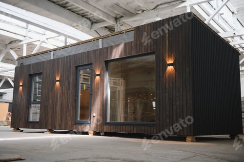Preview: Newly built single storey prefabricated modular building. Prefabricated mobile wooden house at const