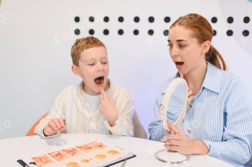 Preview: Child receiving speech therapy and articulation practice with therapist